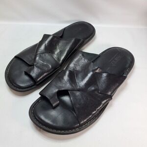 Born M3331 Slide Sandals Mens 12 Black Leather Cross Strap Toe Loop Jesus